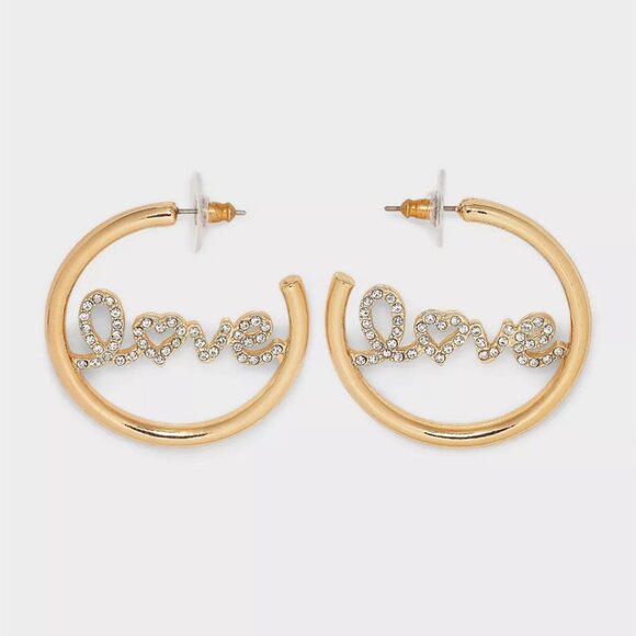 NWT SUGARFIX by BaubleBar "Love Out Loud" Hoop Earrings Gold Bridal Valentines - Picture 1 of 4